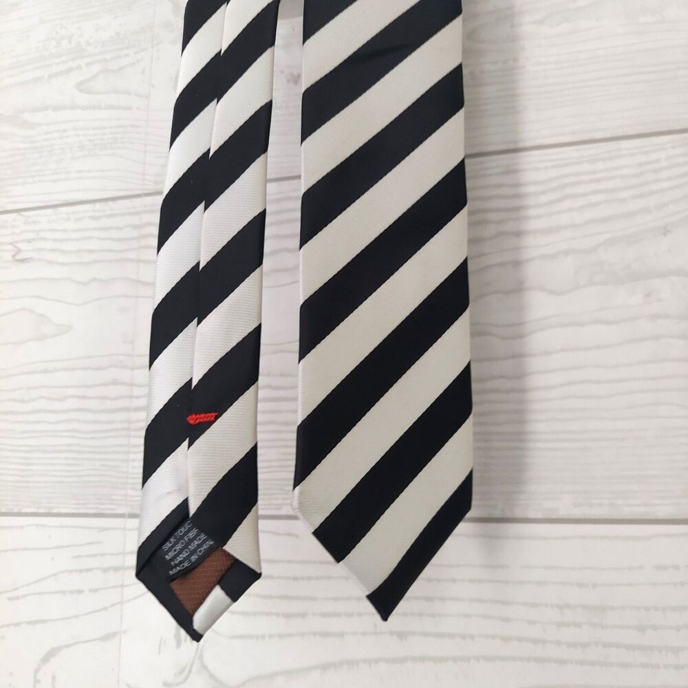 Imani Uomo Mens Skinny Necktie Black Stripes Silk Touch Microfiber Tie